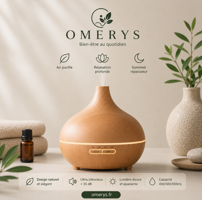 Diffuseur d'arômes en bois naturel clair ultra silencieux pour air purifié relaxation profonde et sommeil réparateur