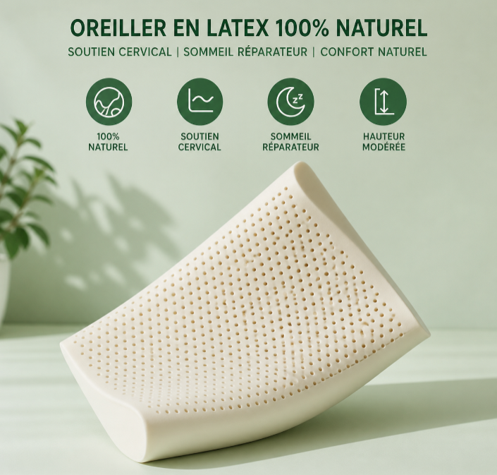 Oreiller latex courbe ergonomique 50x30cm — structure nid d'abeille, ventilation optimale, sain et naturel | Omerys