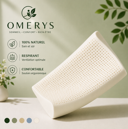 Oreiller latex 100% naturel — soutien cervical, sommeil réparateur, hauteur modérée | Le Nuage Cervical Omerys

