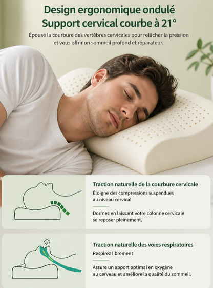 oreiller latex cervical Omerys — soutien doux et naturel pour des nuits apaisées, adapté aux courbes physiologique
