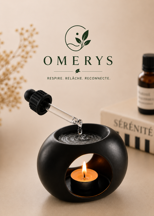 Brûleur à huiles essentielles design épuré noir mat avec bougie chauffe-plat pour créer une ambiance zen et apaisante