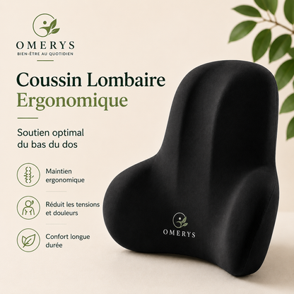 Coussin lombaire ergonomique Omerys noir - soutien optimal du bas du dos, maintien ergonomique et confort longue durée