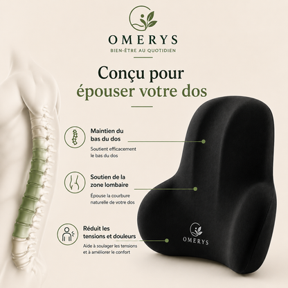 Coussin lombaire Omerys conçu pour épouser le dos - soutien lombaire, maintien bas du dos et réduction des tensions