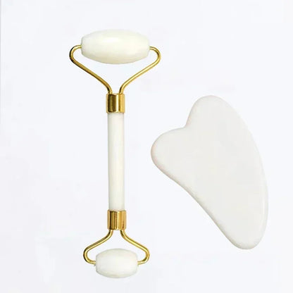 Rouleau jade Omerys — vue produit fond blanc, pierre naturelle blache et finition dorée"