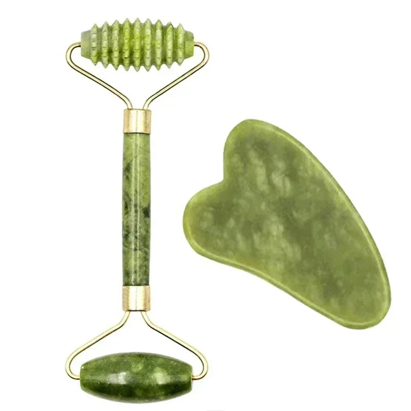Rouleau jade Omerys — vue produit fond blanc, pierre naturelle et finition dorée"