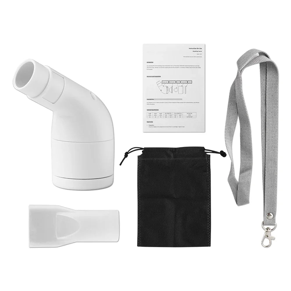 Contenu Le Souffle Libre Basic — embout respiratoire, pochette, lanière et notice d'utilisation